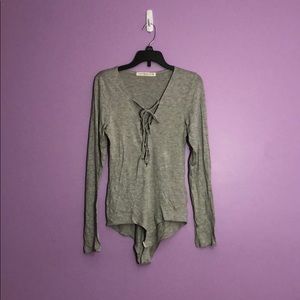 NWOT Gray Plunging Crisscross Neckline Bodysuit